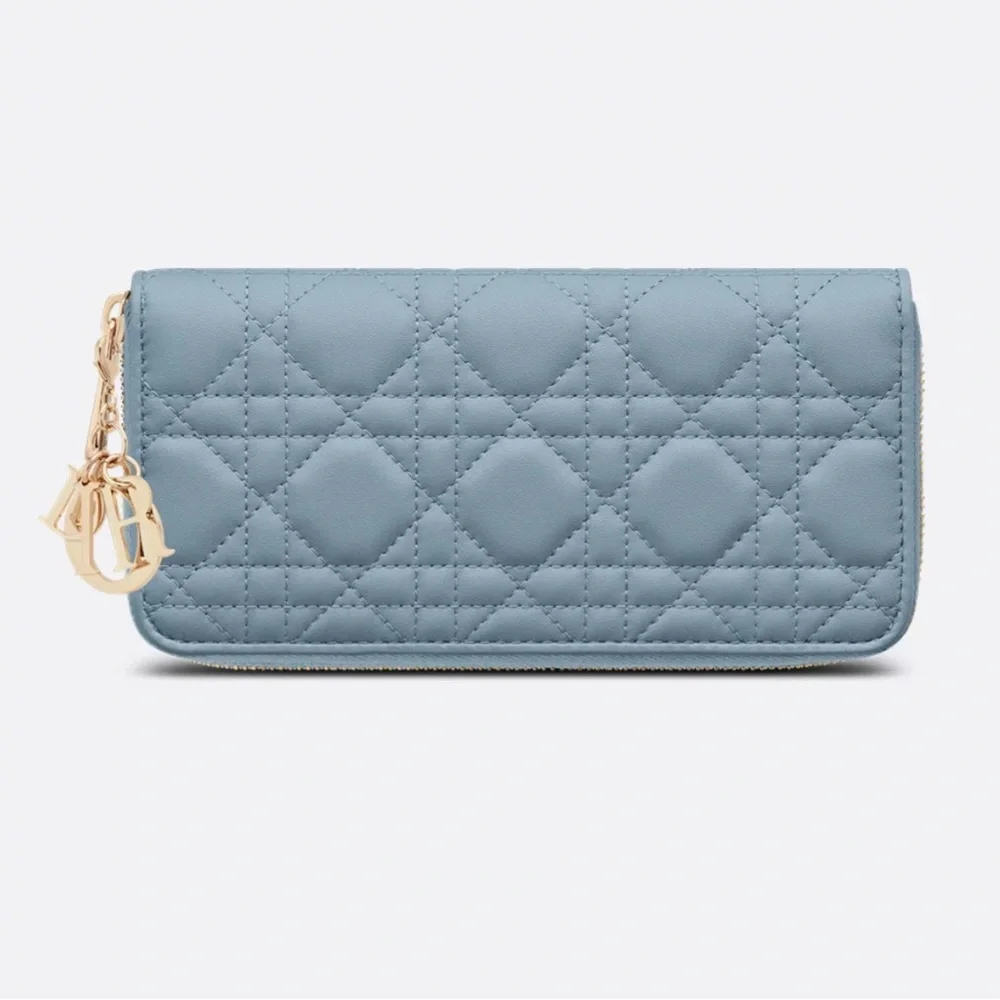 Lady Dior Voyageur Wallet Cloud Blue Cannage Lambskin